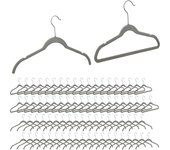 Relaxdays pack de 80 perchas ropa antideslizantes, camisas y pantalones, gancho giratorio, terciopelo y hierro, gris