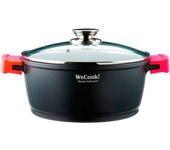 Cazuela alta inducción 32cm, tapa de cristal, antiadherente ecológico sin pfoa aluminio fundido, wecook, negro, , ecostone