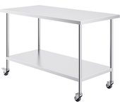 Succebuy mesa trabajo en acero inoxidable 30 x 60 x 38 pulgadas, mesa robusta preparación alimentos con 4 ruedas y altura ajustable, comercial