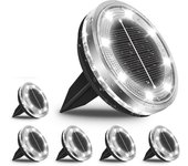 Paquete de 6 luces solares de suelo para exteriores, 8 luces led de disco, ip44 a prueba de agua, ideales para jardín, patio y camino, luz blanca.