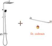 Auralum max sistema de ducha cuadrado columna de ducha con mezclador termostático,cuerpo en latón+60cm toallero cuarto de baño de acero inoxidable 304