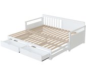 Cama convertible multifuncional 2 en 1 de 90 (180) x 190 cm con estructura de pino, cajones y cama nido, blanco