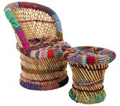 Set sillon y taburete niño bambu y cuerda de colores