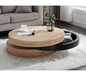 Mesa de centro redonda giratoria con 1 estante de mdf - negro y natural claro - janita