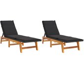2 piezas tumbona de jardín | tumbona de exterior | silla s con cojines ratán sintético madera maciza acacia cfw601525