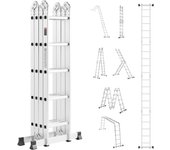 Vevor escalera plegable 7 en 1 telescópica con barra de equilibrio, altura 5,75 m, carga 150 kg, 5 peldaños, interior/exterior, aluminio, negro