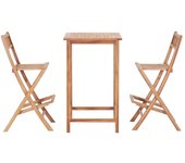 Set mesa y sillas de bar de jardín 3 pzas madera maciza roble