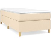Cama somier tapizada con colchón de tela color crema 90x200 cm