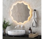 60x60 cm espejo de baño, espejo de pared con táctil inteligente con diseño ondulado, 3 colores led y antiniebla, a prueba de explosiones, maquillaje