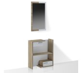 Mueble de entrada kiara wood roble blanco/alerce, 2 cajones, espejo, paneles ecológicos - al 90 x an 83 x p 29 cm