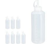 Set 8 botellas cocina, 1000 ml, para salsas, biberón dispensador rellenable, bote exprimible plástico, translúcido
