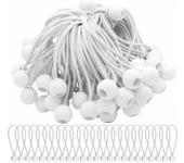 Paquete de 50 cuerdas elásticas blancas de 200 mm con bola, extensibles para tiendas de campaña