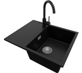 Primagran fregadero granito negro 62x50cm, fregadero cocina 1 seno + grifo 32x20cm + sifón, fregadero sobre encimera al mueble 45cm - ibiza
