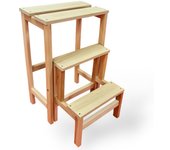 Escalera de tijera taburete 3 peldaños plegables madera maciza 2en1