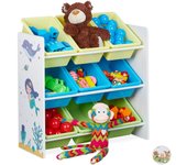 Relaxdays estantería infantil, 9 cajas almacenaje, sirenita, dm plástico, organizador juguetes, 67x65x31,5cm, de colores