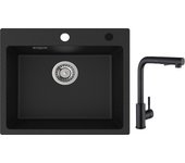 Cecipa max fregadero de cuarzo negro 50x45cm 1 fregadero de cuarzo fregadero de granito + grifo monomando negro con ducha extraíble 2 modos de chorro