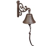 Relaxdays campana pared arabescos hierro fundido, diseño envejecido, retro, con cuerda, timbre para exterior, marrón