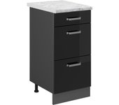 Vicco mueble bajo de cocina r-line, negro brillo intenso, 40 cm et mármol