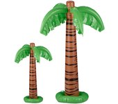 Relaxdays pack 2 palmeras hinchables para fiesta piscina, pvc, verde-marrón, 80 cm de altura