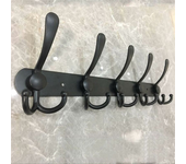 Perchero de pared, 5 ganchos de acero inoxidable, ganchos para baño, salón - 40 cm, negro