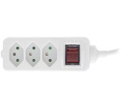 Regleta de enchufes inline suiza, 3 vías, con interruptor, 1,5 m, blanco