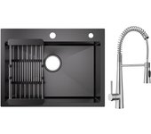 Cecipa max fregadero de cocina de inox 60×45 cm, fregadero de 1 seno con cesta de drenaje + grifo de cocina con resorte y 3 modos de salida de agua