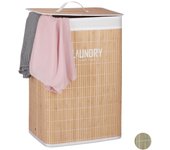 Relaxdays cesto ropa sucia con tapa y plegable, bambú, beige, 60 litros