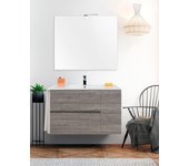 Mueble de baño suspendido itaca- 2 cajones y una puerta incluye lavabo y espejo - roble smoky 90 x 45 cm seno centrado