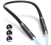 Lámpara de lectura led negro recargable para colgar en el cuello, recargable, regulable en tres colores