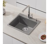 Cecipa max fregadero 1 seno gris 50x45cm fregadero de cocina de cuarzo y resina 1 seno encastrable sin dosificador de jabón