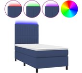 Somier de láminas con colchón y led tela azul 90x190cm