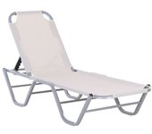 Silla reclinable de playa, ajustable en 5 posiciones, de aluminio y textilene, beige, 163x58,5x91 cm
