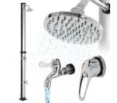 Ml-design ducha solar de jardín negro/plata 20l 210cm agua caliente hasta 60°c sin electricidad conexión para manguera moderno elegante cabezal ducha