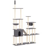 Rascador para gatos con postes de sisal gris oscuro 279 cm