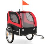 Remolque de bicicleta para perro, con bandera de seguridad, 8 reflectores, marco plegable con ruedas de liberación rápida, rojo