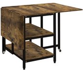 Mesa de comer plegable outsunny con ruedas, 140x80 cm, para 2-6 personas, 2 estantes