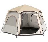 Tienda de campaña outsunny tela oxford, fibra de vidrio blanco y beige 280x240x155 cm