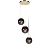 Lámpara colgante para sala de estar, art deco, moderna, tres bolas de vidrio negro juntas, área de descanso, mesita auxiliar