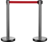 Wiltec juego de 2 postes separadores con cinta retráctil roja 200 cm, acero inoxidable, plateados, aptos para uso en interiores y exteriores, ideal...