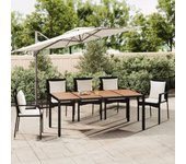 Mesa de jardín vidaxl con tablero de madera, color negro, ratán macizo