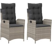 Sillones reclinables de jardín con cojines gris 2 uds ratán pe
