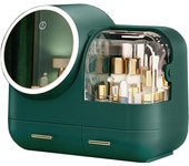 Caja organizadora de maquillaje con espejo con luz led verde joybos