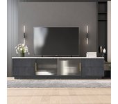 Mueble de tv gris, 160*40*44.5 cm, para tv de 70, encimera de mármol, gestión de cables, cajón con función push-to-open