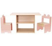 Mesa para niños + 2 sillas, con estantes, azur, rosa, 80x48x49.5 cm