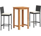 Mesa y taburetes de jardín 3 pzas madera acacia ratán pe negro