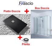 Plato de ducha 90x145 cm línea vulcano slim negro + mampara de ducha 90x145 cm alto 200 cm un cristal fijo y apertura central 4 cristales - frascio