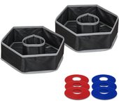 Relaxdays juego lanzamiento de anillas, washer toss, 6 discos y 2 blancos, niños y adultos, para exteriores, multicolor