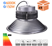 Pack x4 campana led, 15.000 lúmenes, consumo 150w, brillante iluminación comercial, luz blanca fría 6000k, para interior ip20