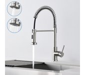 Mezclador cocina con resorte auralum max,con ducha extensible, grifo de fregadero rotaif 360° con 2 modos,frío / caliente disponible,cromo cepillado