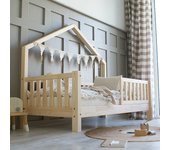 Cama cabaña 90x190 con barandilla y somier patas 10 cm léonie madera